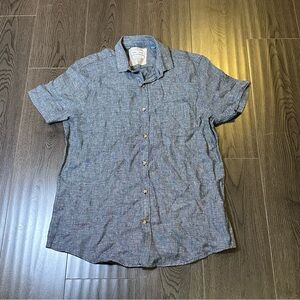 Tenth + Ocean Mens Medium Woven Blue Linen Blend Short Sleeve Button Up Shirt